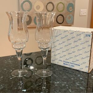 Princess House optic waves crystal Hurricane candleholder set taper candles #379